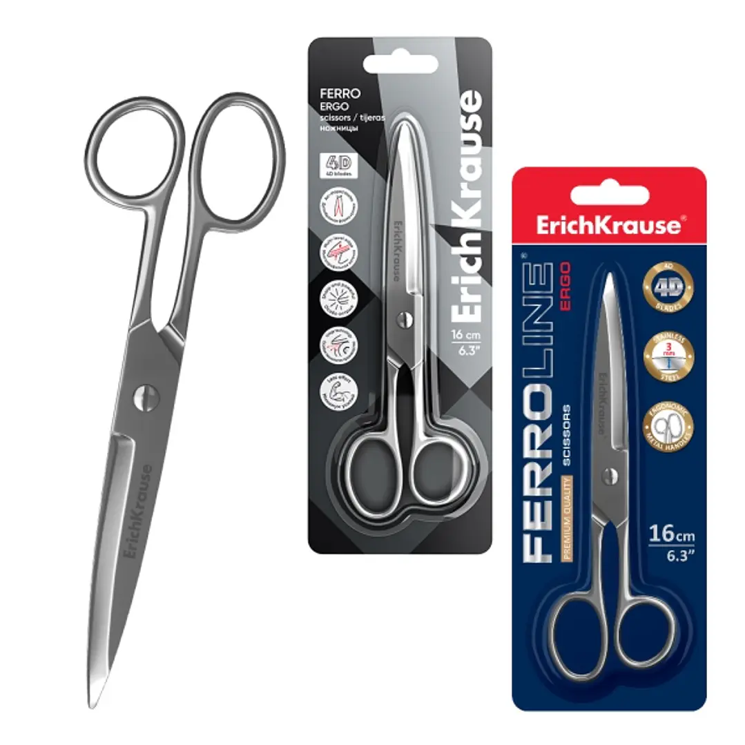 ErichKrause Ferro Tijeras de 16cm - Cuchillas en Forma de Arco Engrosadas - Fabricadas Completamente en Acero - Ergonomicas - Color Plata 1