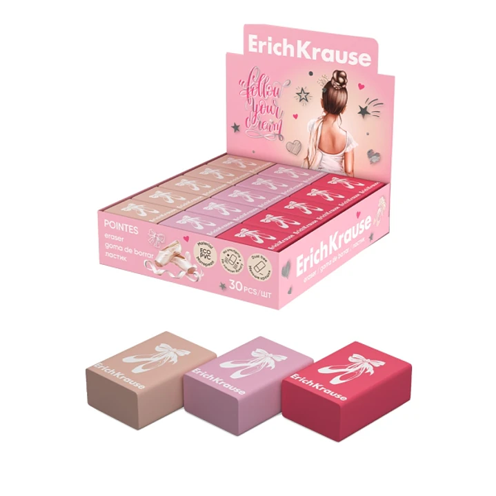 ErichKrause Pointes Expositor con 30 Gomas de Borrar - PVC Ecologico - No Deja Residuos - No Rasga el Papel - Colores Surtidos 1