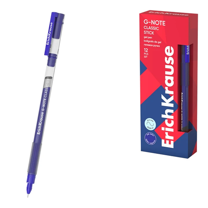 ErichKrause G-Note Stick Classic Boligrafo con Capuchon - Punta de 0.5mm - Trazo 0.4mm - Tinta de Gel - Resistente al Agua - Secado Rapido - Tapa Vent 1