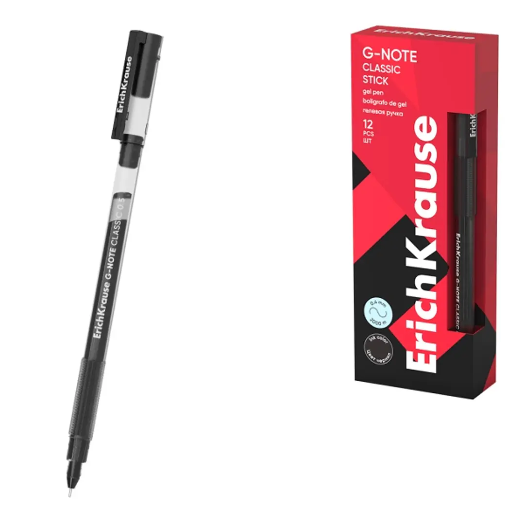 ErichKrause G-Note Stick Classic Boligrafo con Capuchon - Punta de 0.5mm - Trazo 0.4mm - Tinta de Gel - Resistente al Agua - Secado Rapido - Tapa Vent 1