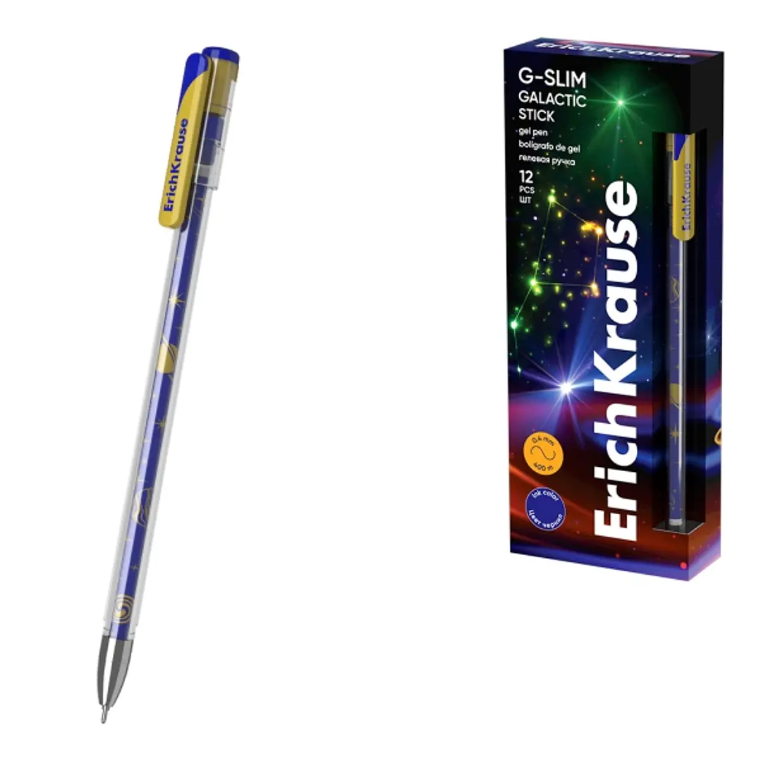 ErichKrause G-Slim Stick Galactic Boligrafo con Capuchon - Punta de 0.5mm - Trazo 0.4mm - Tinta de Gel - Resistente al Agua - Secado Rapido - Tapa Ven 1