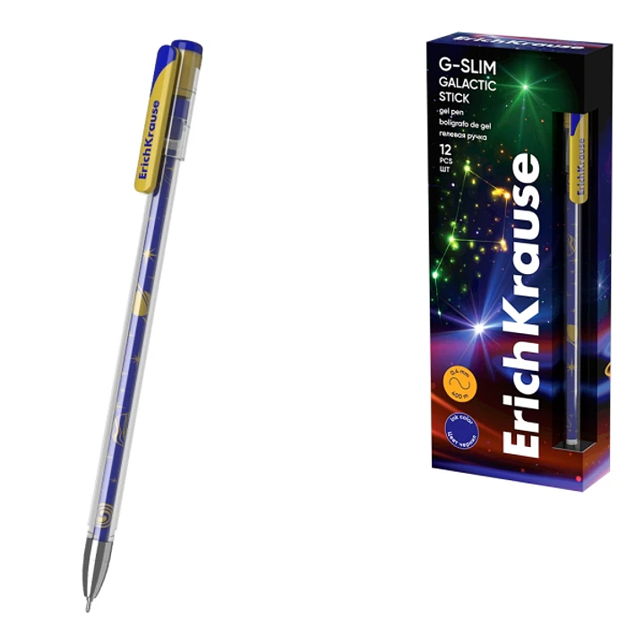 ErichKrause G-Slim Stick Galactic Boligrafo con Capuchon - Punta de 0.5mm - Trazo 0.4mm - Tinta de Gel - Resistente al Agua - Secado Rapido - Tapa Ven 1
