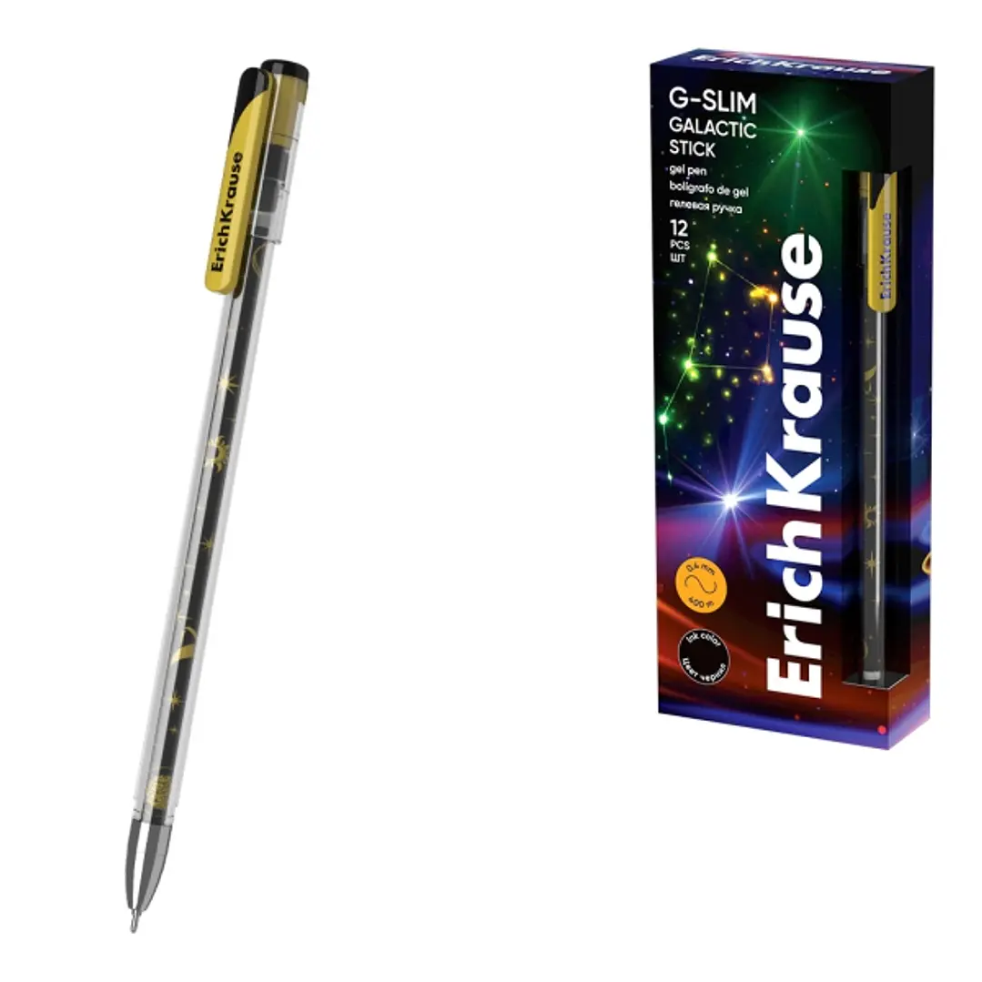 ErichKrause G-Slim Stick Galactic Boligrafo con Capuchon - Punta de 0.5mm - Trazo 0.4mm - Tinta de Gel - Resistente al Agua - Secado Rapido - Tapa Ven 1