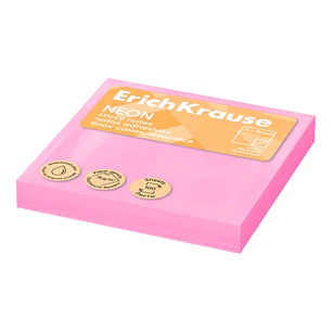 ErichKrause Neon Bloc de 100 Notas Adhesivas Reposicionables - Papel de 75g/m2 - 75x75mm - Pegamento a Base de Agua - Color Rosa