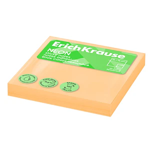 ErichKrause Neon Bloc de 100 Notas Adhesivas Reposicionables - Papel de 75g/m2 - 75x75mm - Pegamento a Base de Agua - Color Naranja