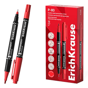 ErichKrause Double P-80 Rotulador Permanente Doble - Punta de Bala de 1.65mm - Punta de Aguja de 0.45mm - Resistente al Agua y a la Luz - Multisuperfi