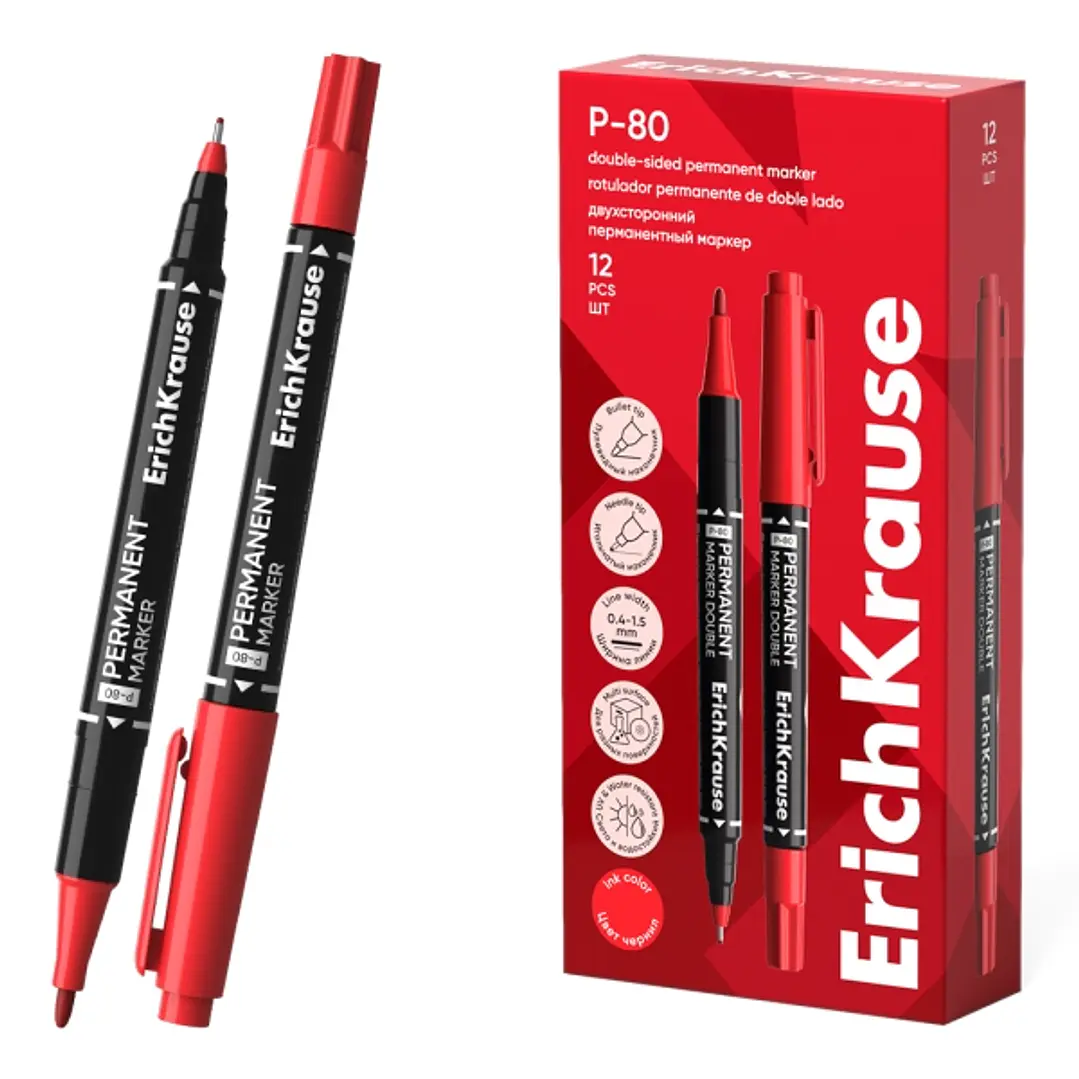 ErichKrause Double P-80 Rotulador Permanente Doble - Punta de Bala de 1.65mm - Punta de Aguja de 0.45mm - Resistente al Agua y a la Luz - Multisuperfi 1