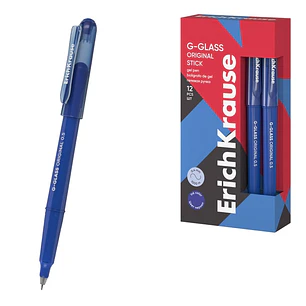 ErichKrause G-Glass Stick Original Boligrafo con Capuchon - Punta de 0.5mm - Trazo 0.4mm - Tinta de Gel - Resistente al Agua - Secado Rapido - Tapa Ve