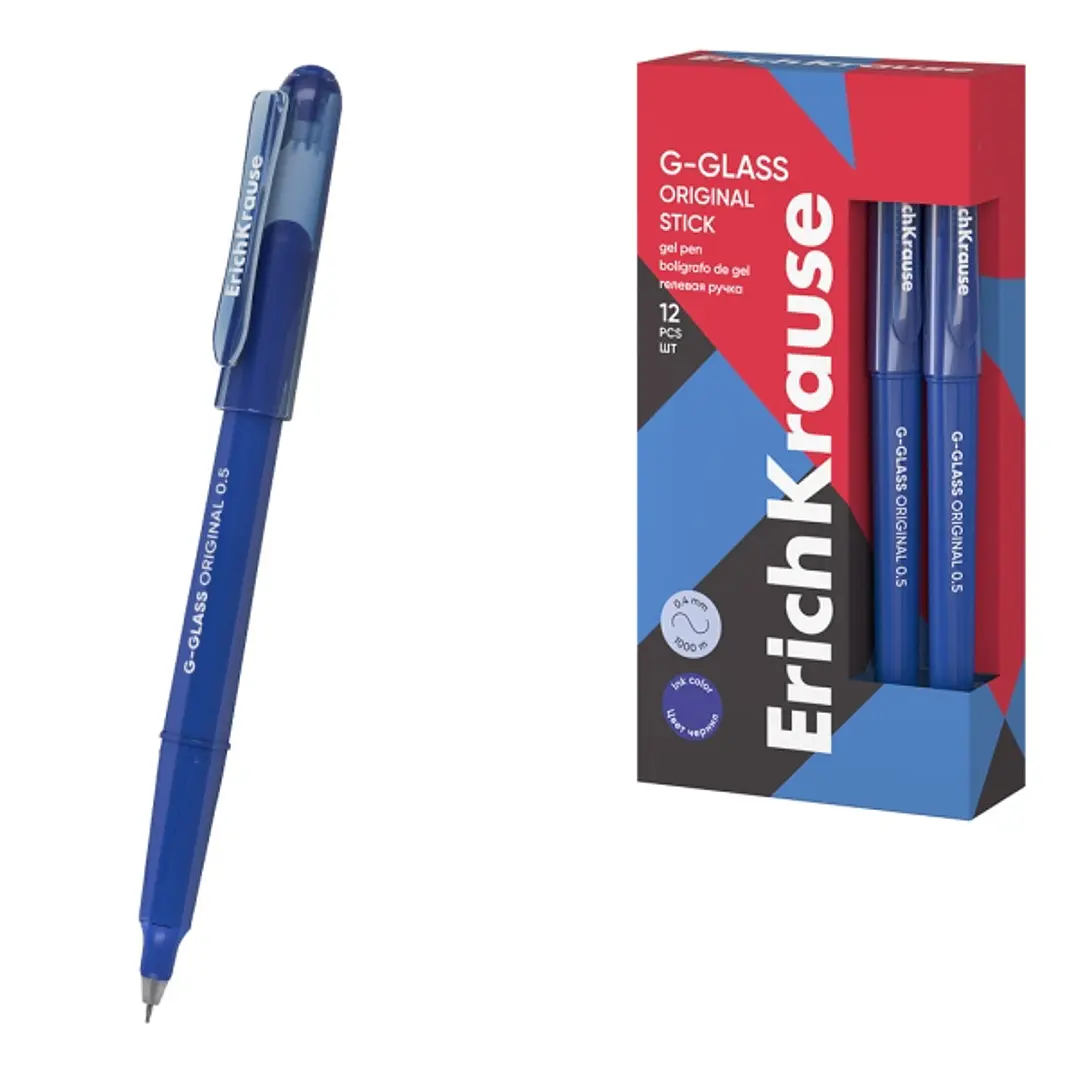 ErichKrause G-Glass Stick Original Boligrafo con Capuchon - Punta de 0.5mm - Trazo 0.4mm - Tinta de Gel - Resistente al Agua - Secado Rapido - Tapa Ve 1