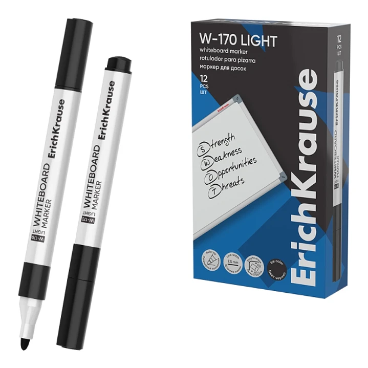 ErichKrause W-170 light Rotulador para Pizarra Blanca - Facil de Borrar - Punta Conica - Trazo de 2.5mm - Secado Rapido - Cuerpo Triangular - Color Ne 1