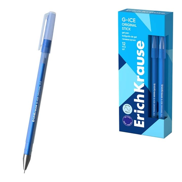 ErichKrause G-Ice Stick Original Boligrafo con Capuchon - Punta de 0.5mm - Trazo 0.4mm - Tinta de Gel - Resistente al Agua - Secado Rapido - Tapa Vent 1