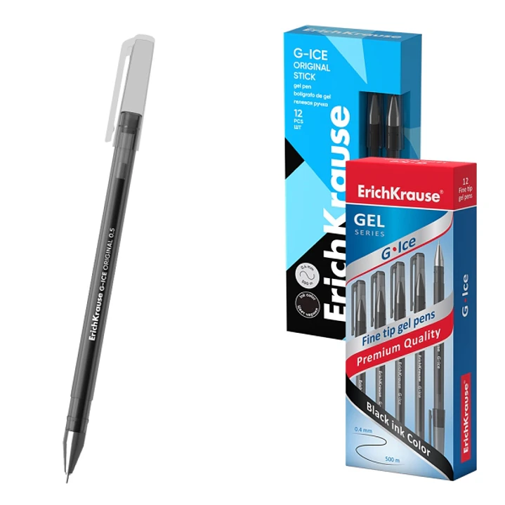 ErichKrause G-Ice Stick Original Boligrafo con Capuchon - Punta de 0.5mm - Trazo 0.4mm - Tinta de Gel - Resistente al Agua - Secado Rapido - Tapa Vent 1