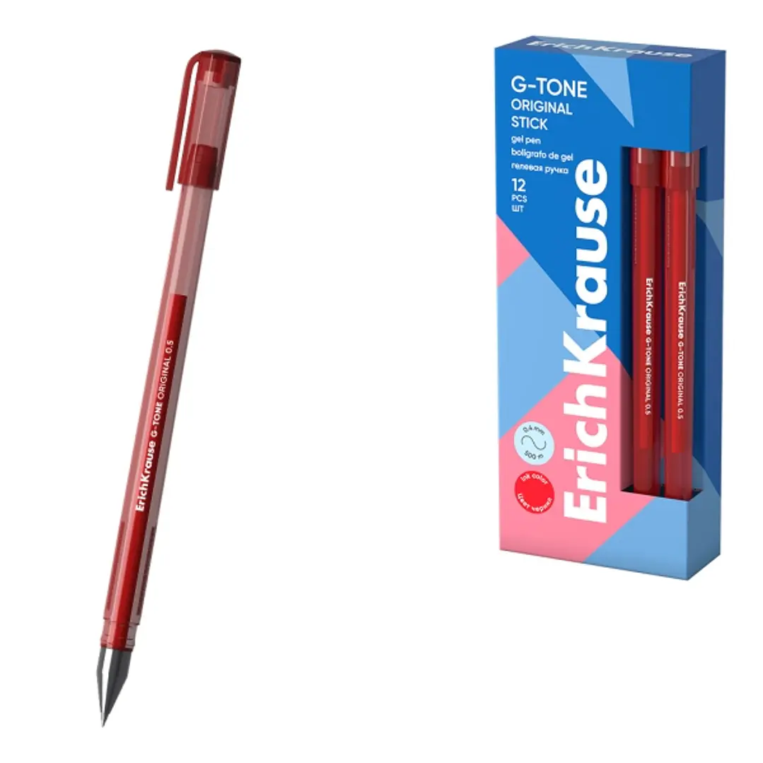 ErichKrause G-Tone Stick Original Boligrafo con Capuchon - Punta de 0.5mm - Trazo 0.4mm - Tinta de Gel - Resistente al Agua - Secado Rapido - Tapa Ven 1