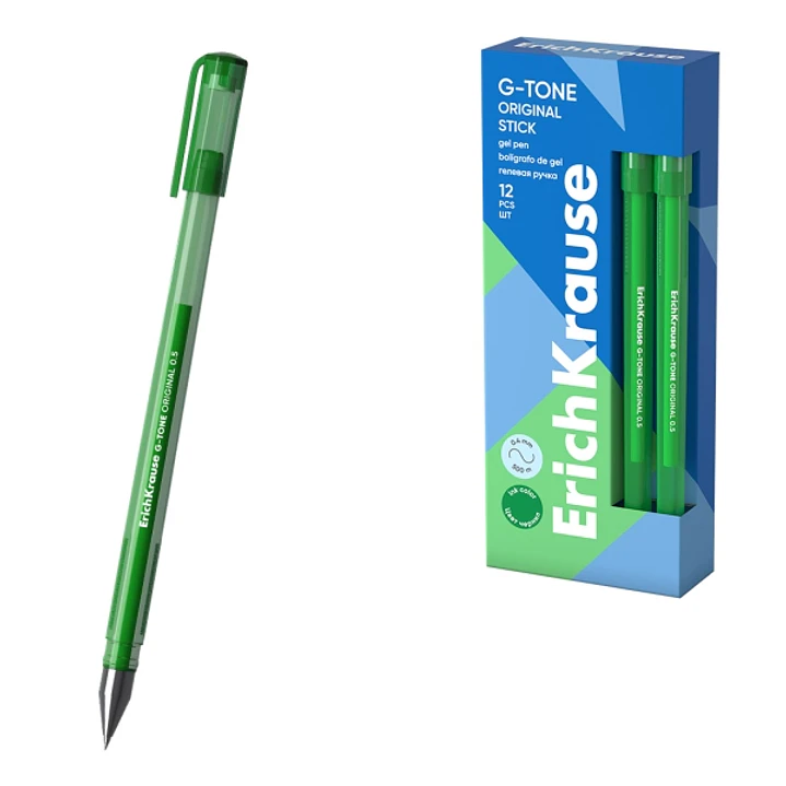 ErichKrause G-Tone Stick Original Boligrafo con Capuchon - Punta de 0.5mm - Trazo 0.4mm - Tinta de Gel - Resistente al Agua - Secado Rapido - Tapa Ven 1