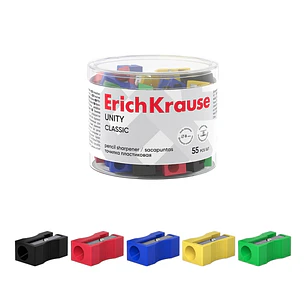 ErichKrause Unity Sacapuntas de Plastico - Cuchilla Niquelada de Acero al Carbono - Orificio de 8mm - Colores Surtidos