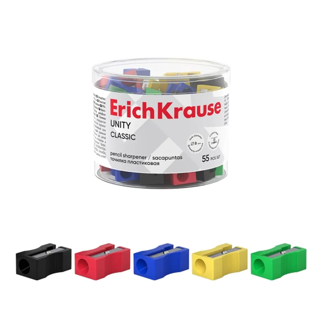 ErichKrause Unity Sacapuntas de Plastico - Cuchilla Niquelada de Acero al Carbono - Orificio de 8mm - Colores Surtidos 1