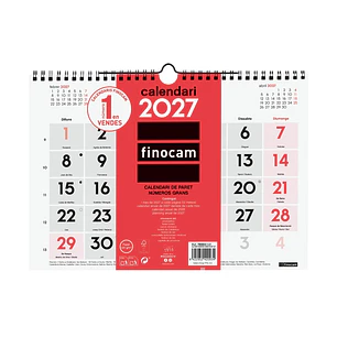 Finocam Neutro Calendario de Pared en Catalan - Anual 2027 - Mes Vista - Formato M - 300x210mm - Espiral Doble - Papel de 120g/m2 - Numeros Grandes - 