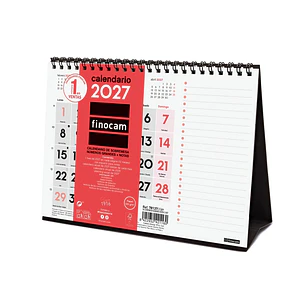 Finocam Neutro Calendario de Sobremesa - Anual 2027 - Mes Vista - Formato S - 210x150mm - Espiral Doble - Papel de 120g/m2 - Numeros Grandes - Color R
