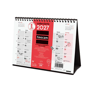 Finocam Neutro Calendario de Sobremesa - Anual 2027 - Mes Vista - Formato S - 210x150mm - Espiral Doble - Papel de 120g/m2 - Espacio para Escribir - C