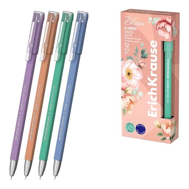 ErichKrause G-Reed Stick Pastel Bloom Boligrafo con Capuchon - Modelos Surtidos - Trazo 0.25mm - Tinta de Gel - Resistente al Agua - Secado Rapido - T 1