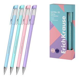 ErichKrause ULTRA-30 Stick and Grip Pastel Boligrafo con Capuchon - Modelos Surtidos - Trazo 0.26mm - Zona de Agarre de Goma - Tinta de Baja Viscosida