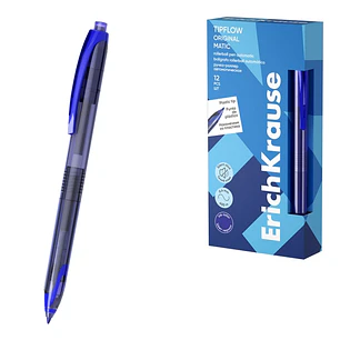 ErichKrause TipFlow Matic Original Boligrafo Retractil - Punta de 0.5mm - Cuerpo Transparente - Trazo 0.4mm - Color Azul