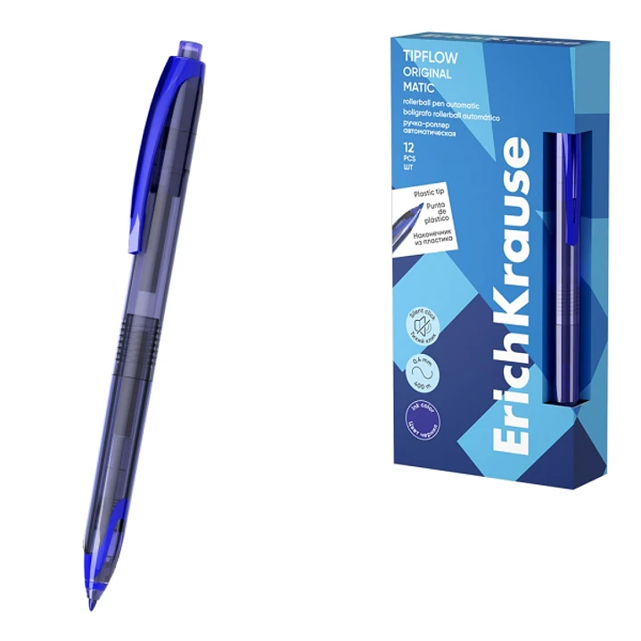 ErichKrause TipFlow Matic Original Boligrafo Retractil - Punta de 0.5mm - Cuerpo Transparente - Trazo 0.4mm - Color Azul 1