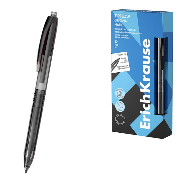 ErichKrause TipFlow Matic Original Boligrafo Retractil - Punta de 0.5mm - Cuerpo Transparente - Trazo 0.4mm - Color Negro 1