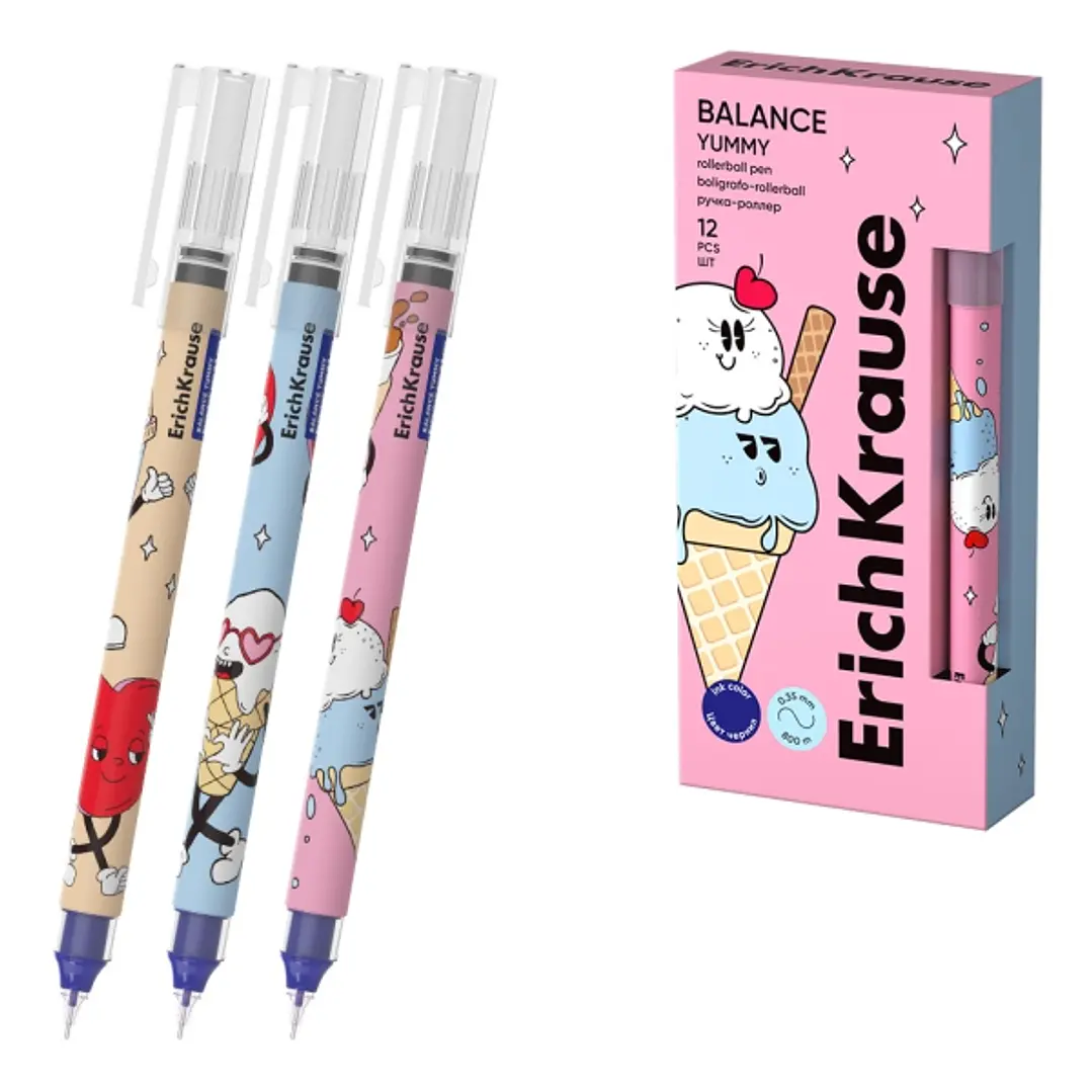 ErichKrause Balance Stick Yummy Boligrafo con Capuchon - Modelos Surtidos - Trazo 0.35mm - Tinta Libre con Regulador de Alimentacion - Color Azul 1