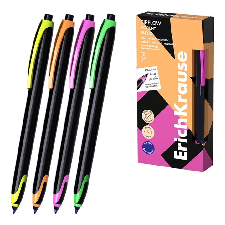 ErichKrause TipFlow Matic Accent Boligrafo Retractil - Modelos de Cuerpo Surtidos - Trazo 0.4mm - Color Azul 1