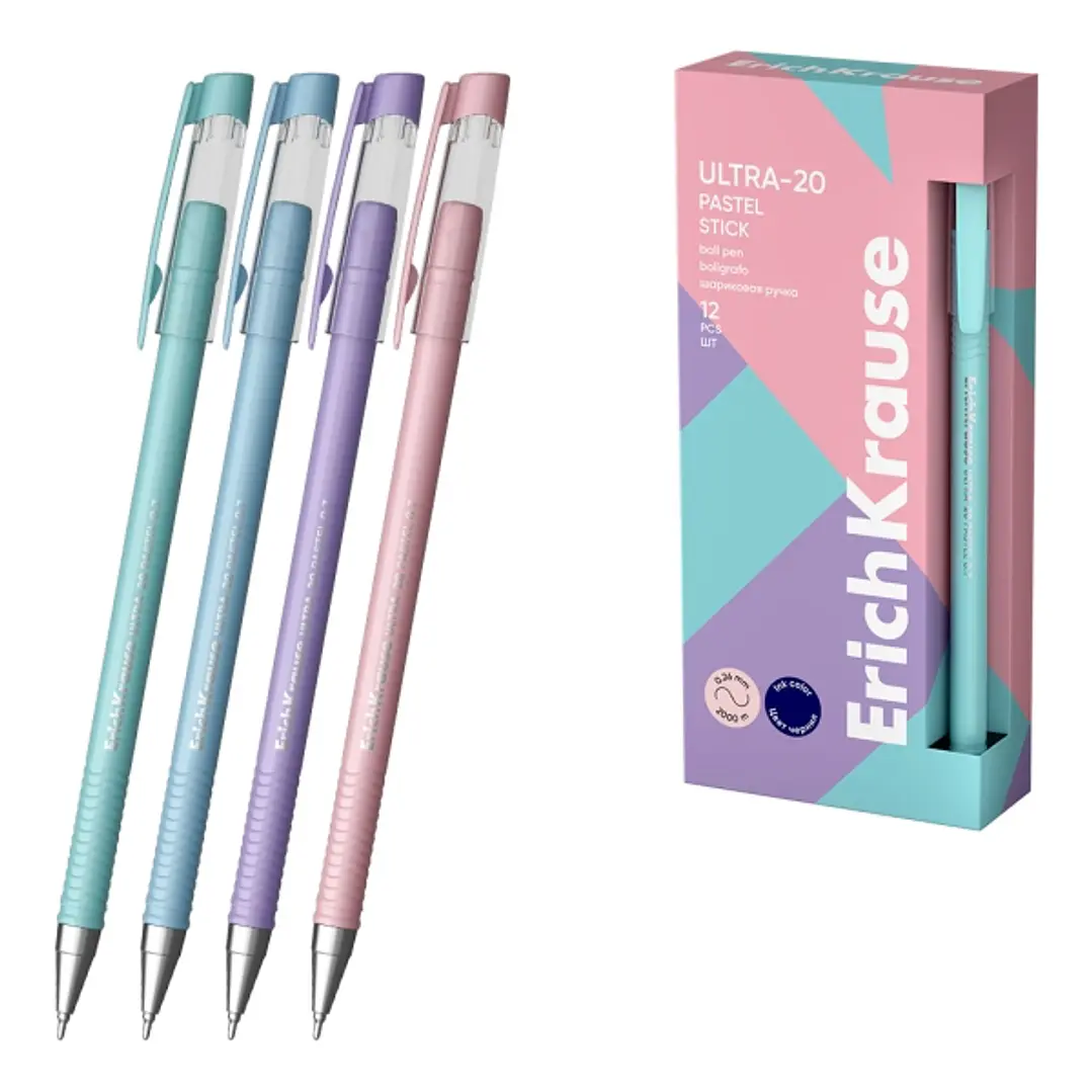 ErichKrause ULTRA-20 Stick Pastel Boligrafo con Capuchon - Modelos Surtidos - Trazo 0.26mm - Tinta de Baja Viscosidad - Tapa Ventilada - Color Azul 1
