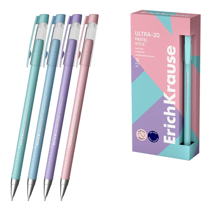 ErichKrause ULTRA-20 Stick Pastel Boligrafo con Capuchon - Modelos Surtidos - Trazo 0.26mm - Tinta de Baja Viscosidad - Tapa Ventilada - Color Azul 1