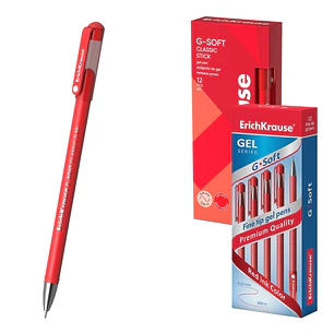 ErichKrause G-Soft Stick Classic Boligrafo con Capuchon - Punta de 0.38mm - Trazo 0.25mm - Tinta de Gel - Resistente al Agua - Secado Rapido - Color R