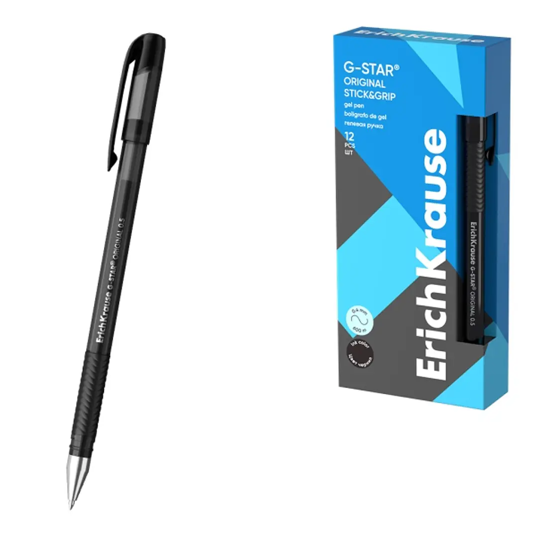 ErichKrause G-Star Stick and Grip Original Boligrafo con Capuchon - Punta de 0.5mm - Trazo 0.4mm - Tinta de Gel - Resistente al Agua - Zona de Agarre  1
