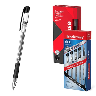 ErichKrause G-Star Stick and Grip Classic Boligrafo con Capuchon - Punta de 0.5mm - Trazo 0.3mm - Tinta de Gel - Resistente al Agua - Zona de Agarre d