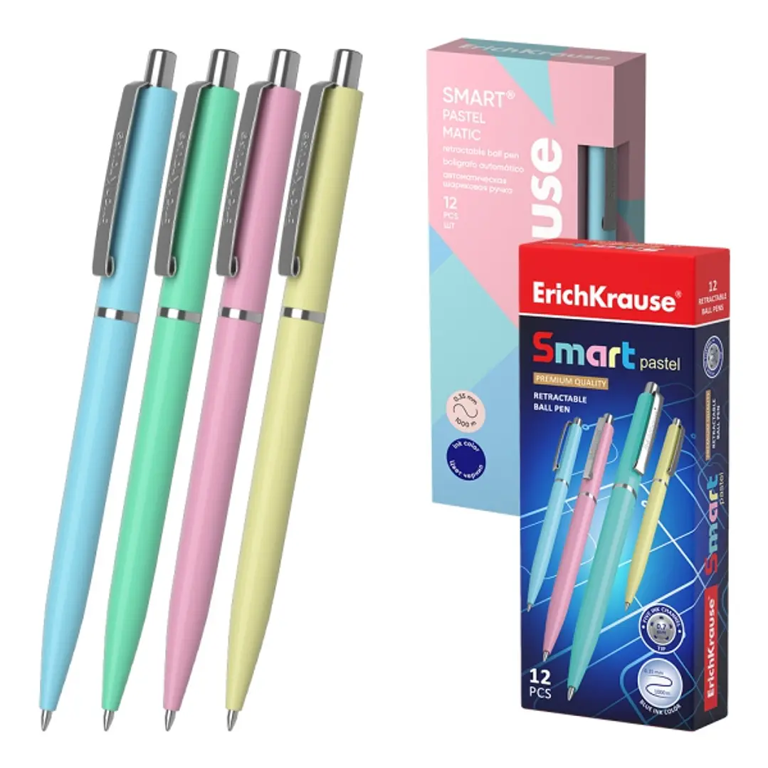 ErichKrause Smart Matic Pastel Boligrafo Retractil - Modelos Surtidos - Trazo 0.35mm - Color Azul 1
