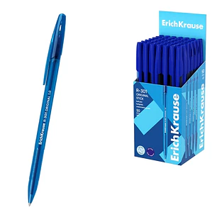 ErichKrause R-301 Stick Original Boligrafo con Capuchon - Punta de 1.0mm - Cuerpo Transparente - Trazo 0.5mm - Tinta de Secado Rapido - Tapa Ventilada