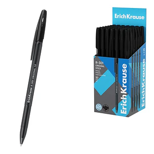 ErichKrause R-301 Stick Original Boligrafo con Capuchon - Punta de 1.0mm - Cuerpo Transparente - Trazo 0.5mm - Tinta de Secado Rapido - Tapa Ventilada