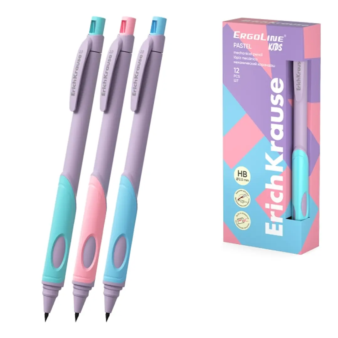 ErichKrause ErgoLine Kids Pastel Portaminas - Mina HB de 2.0mm - Sacapuntas Integrado - Ergonomico - Colores Surtidos 1