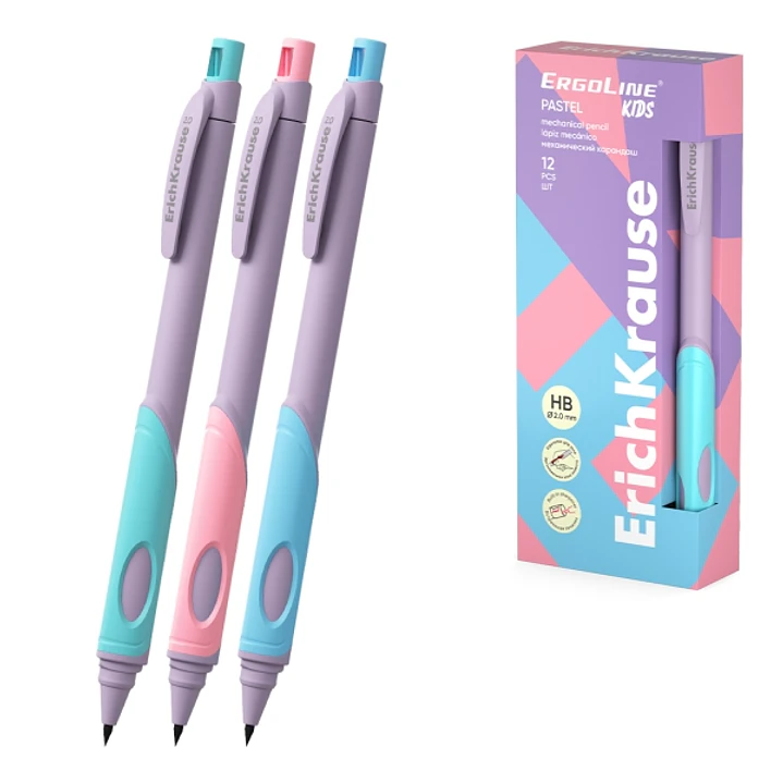ErichKrause ErgoLine Kids Pastel Portaminas - Mina HB de 2.0mm - Sacapuntas Integrado - Ergonomico - Colores Surtidos 1