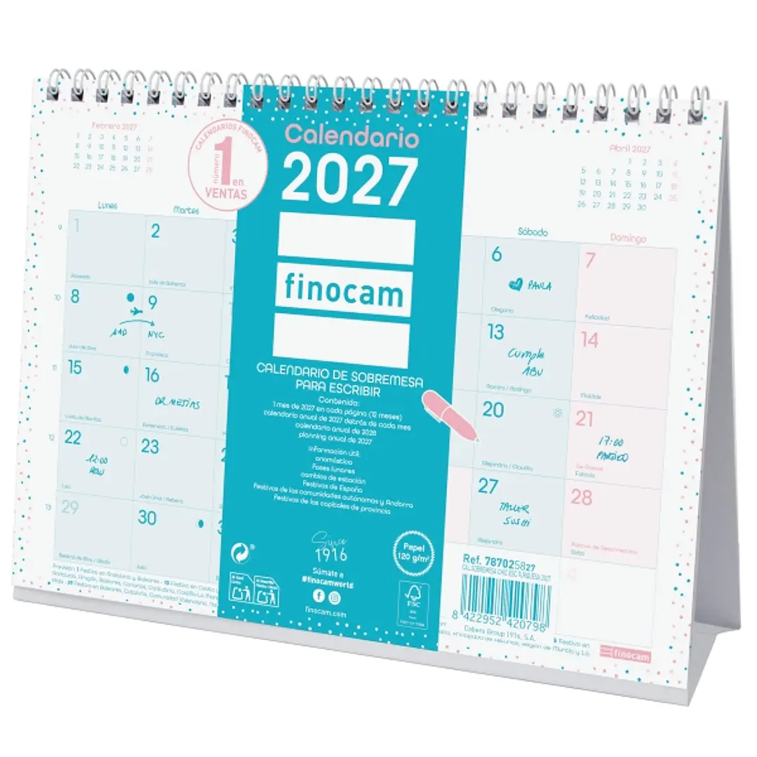 Finocam Trendy Chic Calendario de Sobremesa - Anual 2027 - Mes Vista - Formato S - 210x150mm - Espiral Doble - Papel de 120g/m2 - Espacio para Escribi 1