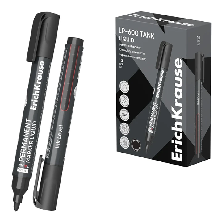 ErichKrause Liquid LP-600 Rotulador Permanente - Ventana Transparente - Punta Conica - Trazo de 2.5mm - Resistente al Agua y a la Luz - Multisuperfici 1