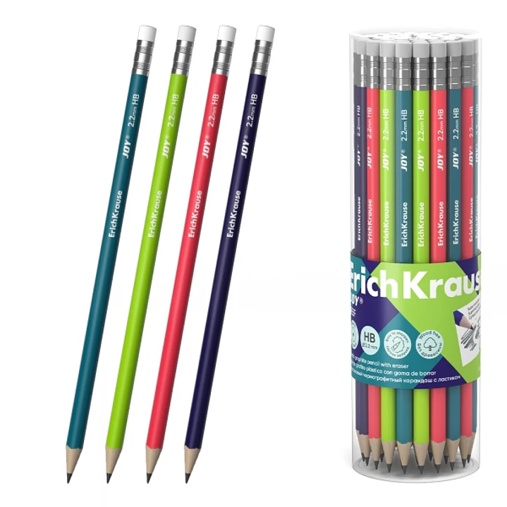 ErichKrause JOY Reef Lapiz de Grafito con Goma de Borrar - Mina HB - Cuerpo Redondo - Plastico - Colores Surtidos 1