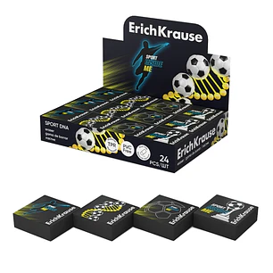 ErichKrause Sport DNA Expositor con 24 Gomas de Borrar - Caucho Termoplastico - No Deja Residuos - No Rasga el Papel - Libre de PVC - Colores Surtidos