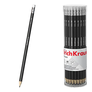 ErichKrause Jet Black 101 Lapiz de Grafito con Goma de Borrar - Mina HB - Cuerpo Hexagonal - Color Negro