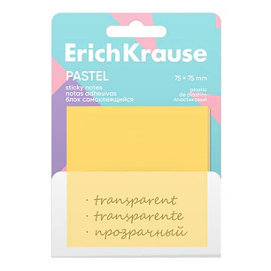 ErichKrause Pastel Bloc de 50 Notas Adhesivas Reposicionables - Plastico - 75x75mm - Pegamento a Base de Agua - Colores Surtidos