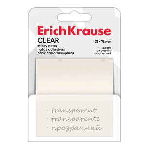 ErichKrause Clear Bloc de 50 Notas Adhesivas Reposicionables - Plastico - 75x75mm - Pegamento a Base de Agua - Color Transparente