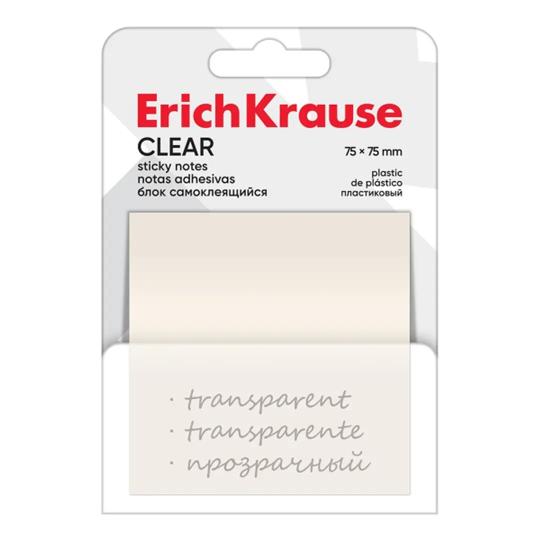 ErichKrause Clear Bloc de 50 Notas Adhesivas Reposicionables - Plastico - 75x75mm - Pegamento a Base de Agua - Color Transparente 1