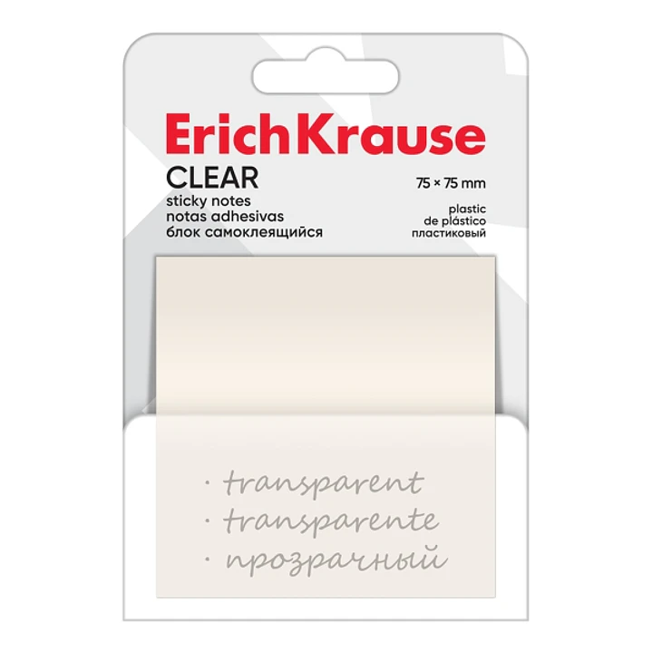 ErichKrause Clear Bloc de 50 Notas Adhesivas Reposicionables - Plastico - 75x75mm - Pegamento a Base de Agua - Color Transparente 1