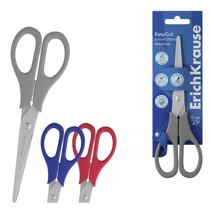 ErichKrause EasyCut Tijeras de 17cm para Zurdos - Mangos de Plastico Resistente a Golpes - Ergonomicas - Colores Surtidos 1